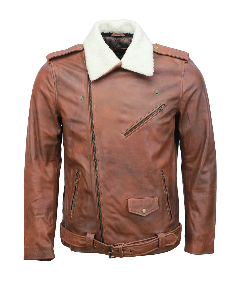 Brown Waxed Leather Motorcycle Jacket