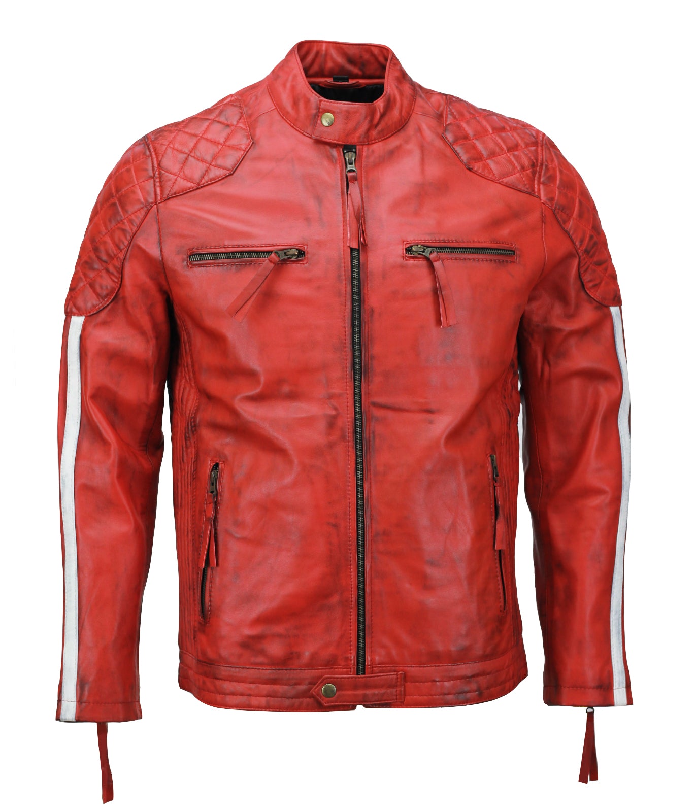 Red Waxed Motorbike Leather Jacket