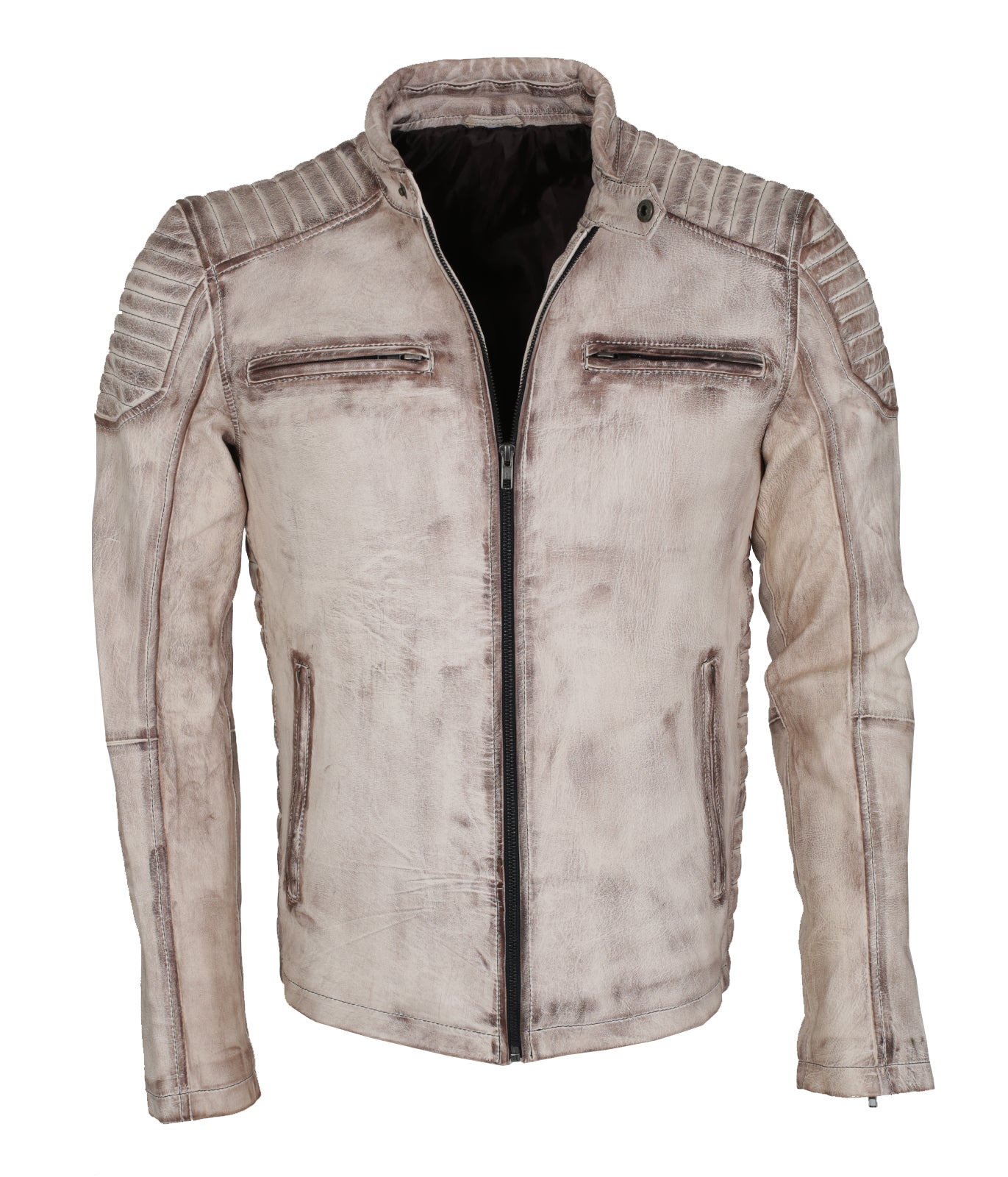 White Waxed Biker Leather Jacket