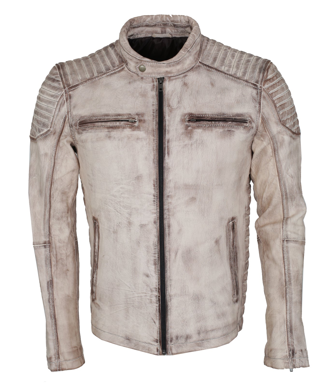 White Waxed Biker Leather Jacket
