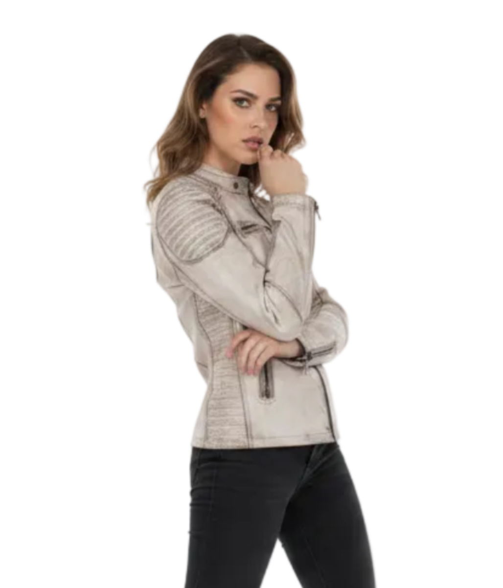 White Waxed Biker Leather Jacket
