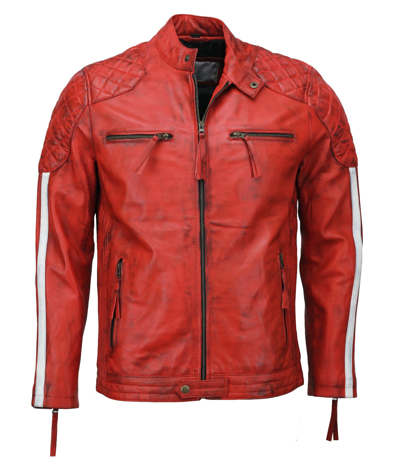 Red Waxed Motorbike Leather Jacket