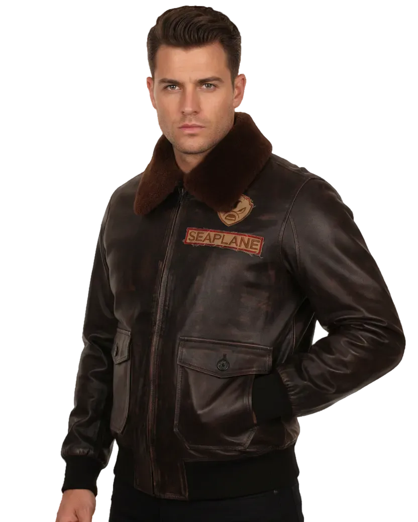 Sea Plane Naval Aviator Waxed Leather Jacket