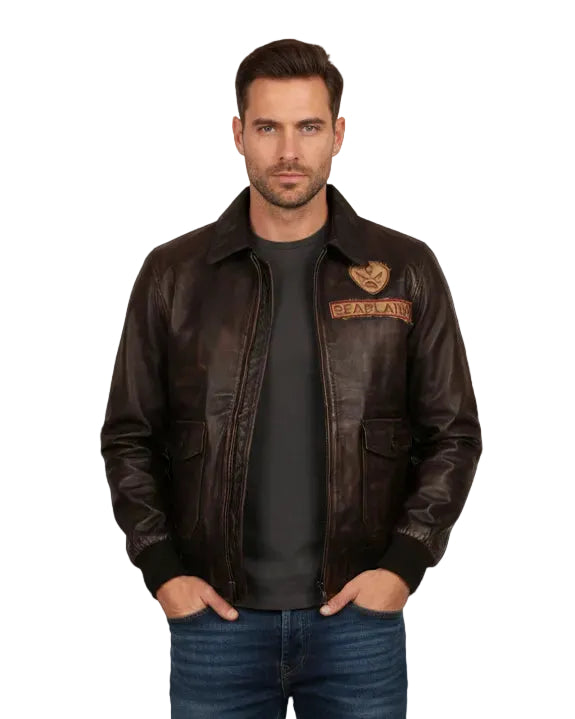 Sea Plane Naval Aviator Waxed Leather Jacket
