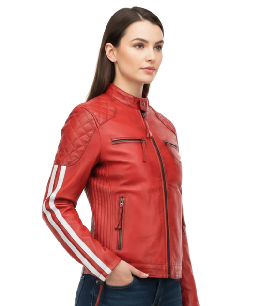 Red Waxed Motorbike Leather Jacket