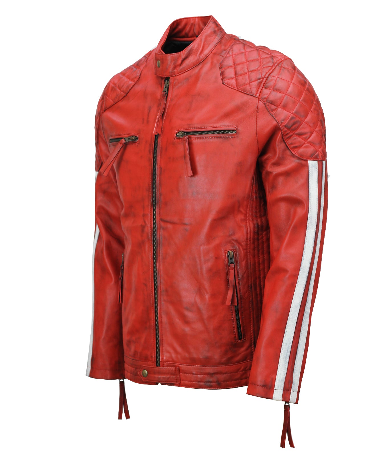 Red Waxed Motorbike Leather Jacket