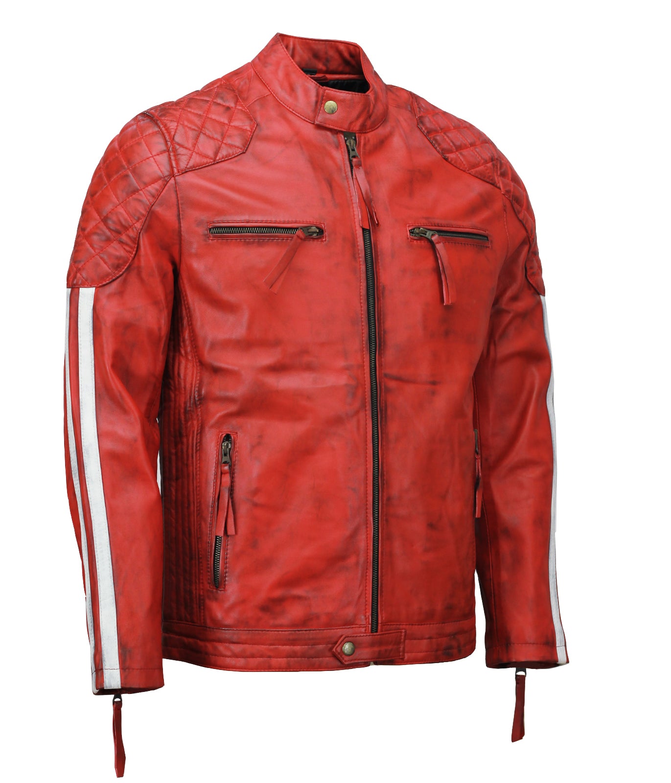 Red Waxed Motorbike Leather Jacket