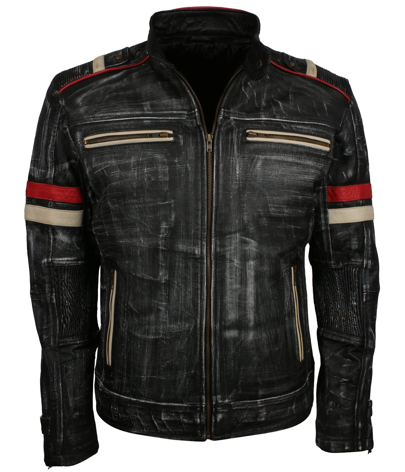 Mens Distressed Leather Biker Jacket