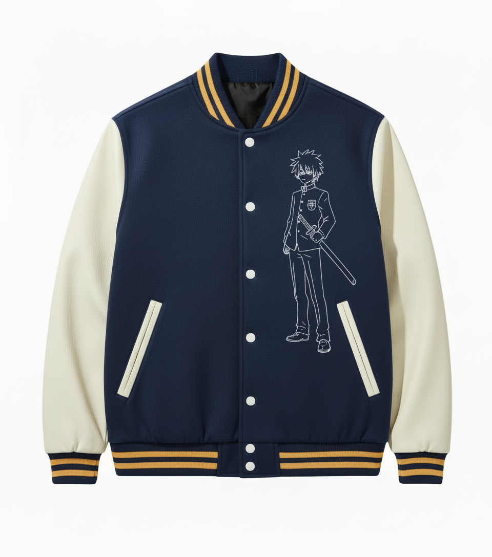 Navy Blue Seraph of the End Fan Varsity Jacket